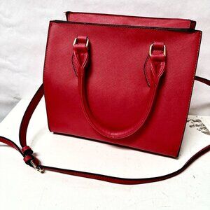 Bold Red Crossbody Bag Satchel Handbag Pocketbook Square Messenger Academia EUC